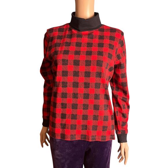 L.L. Bean Red Plaid Cotton Flannel Turtleneck Large Comfy Cabin Core Winter - Picture 1 of 4